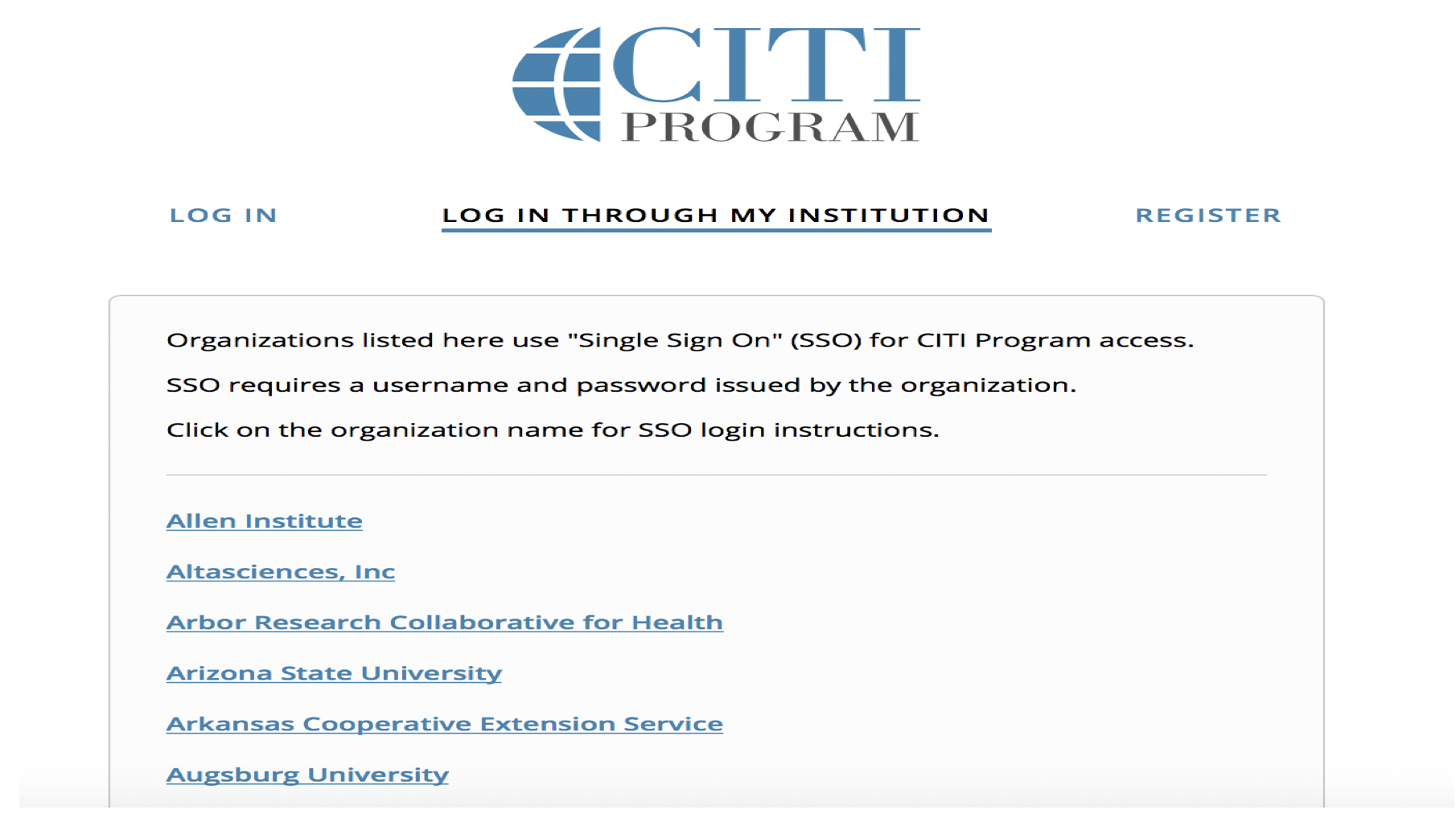 screenshot of citi program login page. 